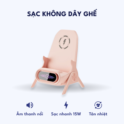 Sạc Không Dây Hình Ghế  Cao Cấp S90 – Hỗ Trợ Sạc Nhanh 15w – Màu Hồng