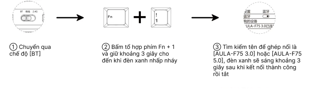 Kết nối bàn phím Aula F75 qua bluetooth