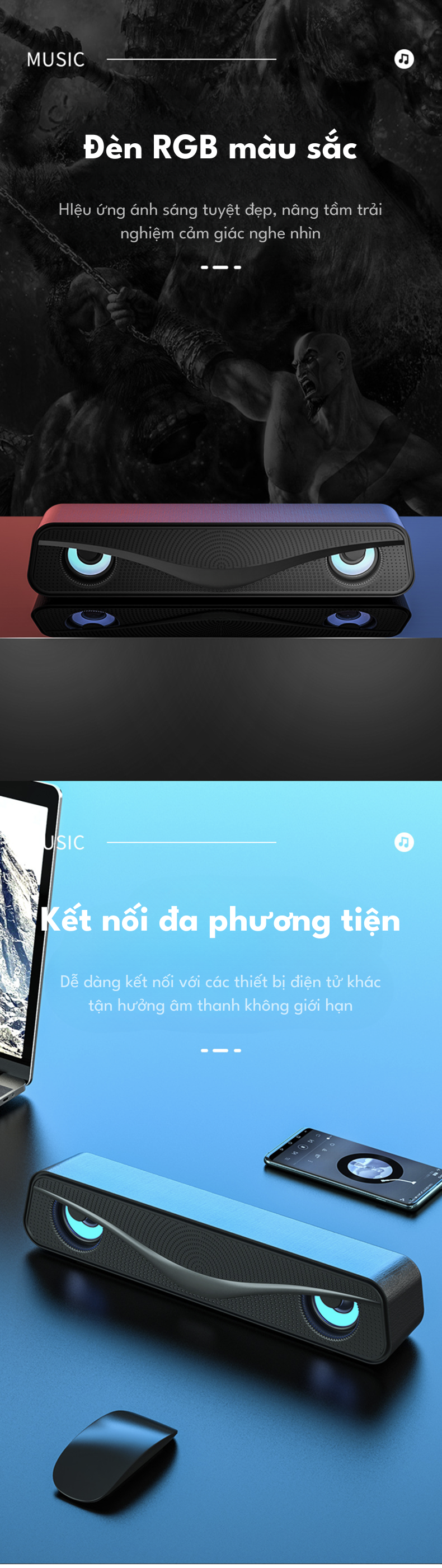 Loa máy tính C720 đèn RGB, thiết kế vân gỗ, âm thanh vòm