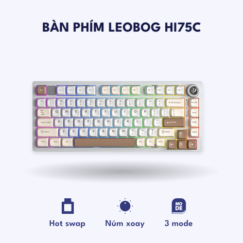 Bàn phím cơ vỏ nhôm Leobog Hi75C – Kết nối ba chế độ, tương thích đa thiết bị, đèn LED RGB – Màu Cà phê