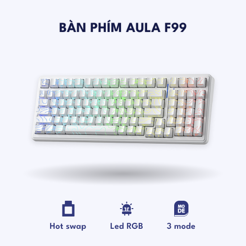 Bàn phím cơ  AULA F99, 3 mode có app custom – Topo Trắng
