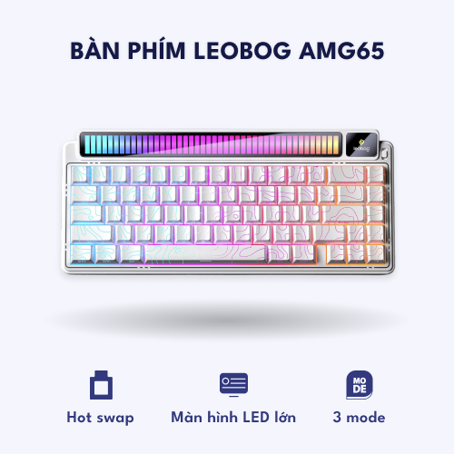Bàn phím cơ Leobog AMG65 – Màn hình LED RGB tùy chỉnh cực lớn – Ba chế độ kết nối – Màu trắng