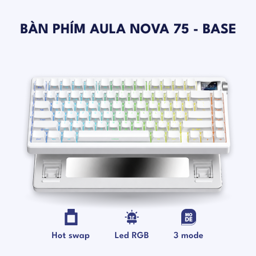 Aula Nova 75 – Bàn phím cơ 75% compact, 3 chế độ kết nối & LED RGB – Base Trắng