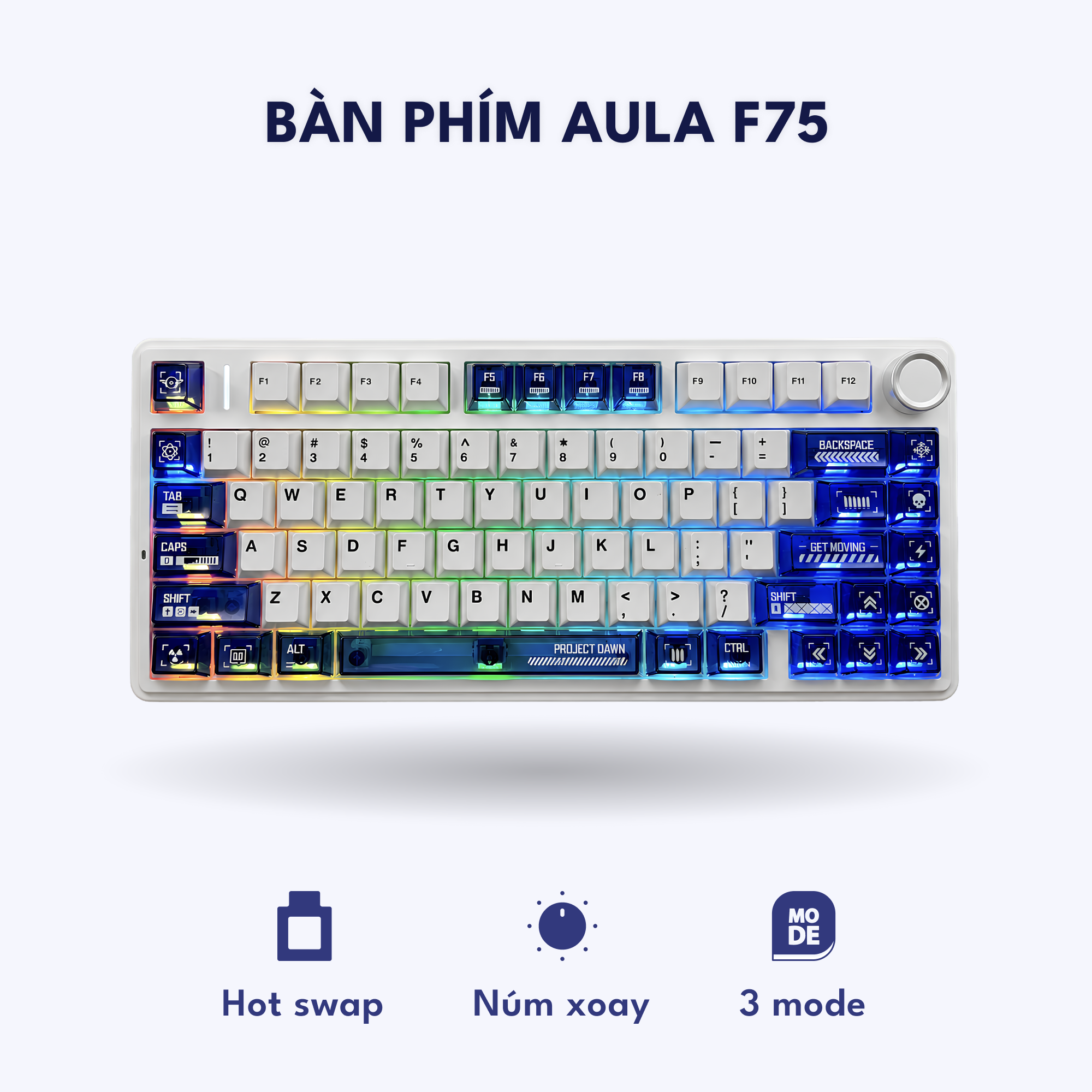 Bàn phím gaming Aula F75 - Custom Trong suốt Đỏ - Reaper Sw