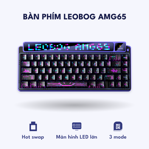 Bàn phím cơ Leobog AMG65 – Màn hình LED RGB tùy chỉnh cực lớn – Ba chế độ kết nối – Đêm Sao Cyber