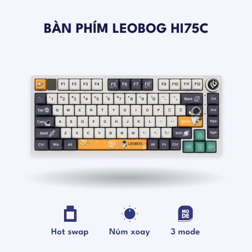 Bàn phím cơ vỏ nhôm Leobog Hi75C – Kết nối ba chế độ, tương thích đa thiết bị, đèn LED RGB – Phi Hành Gia