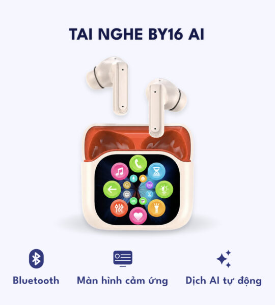 Tai nghe BY16 bản AI – Dịch AI, màn hình cảm ứng màu TFT, chống ồn ANC+ENC, Bluetooth 5.4 trở lên – Màu Be