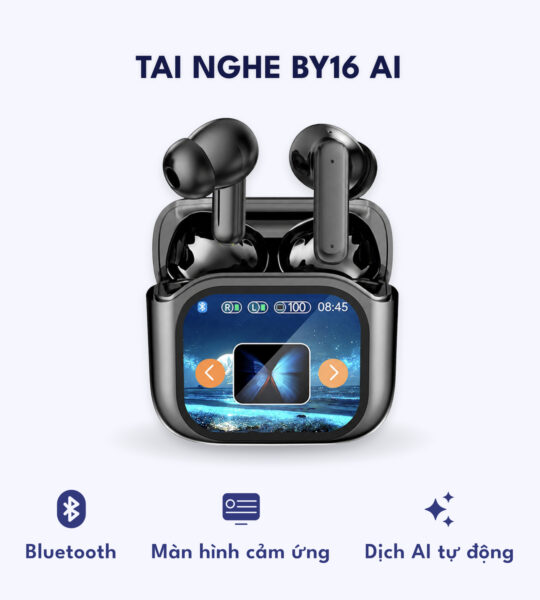 Tai nghe BY16 bản AI – Dịch AI, màn hình cảm ứng màu TFT, chống ồn ANC+ENC, Bluetooth 5.4 trở lên – Màu Đen