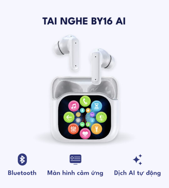 Tai nghe BY16 bản AI – Dịch AI, màn hình cảm ứng màu TFT, chống ồn ANC+ENC, Bluetooth 5.4 trở lên – Màu Trắng